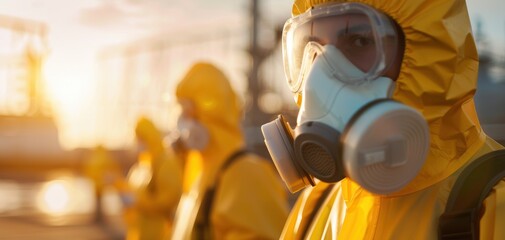 Fototapeta premium A man in a yellow suit with a mask on his face