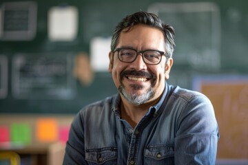Obraz premium Portrait of a middle aged male teacher in classroom