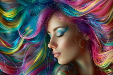 Fototapeta premium beautiful woman with colorful hair