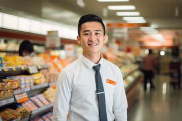 Fototapeta premium Portrait of a young male supermarket manager