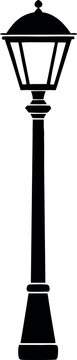 recommend clip art: A tall black street lamp stands alone on a white background