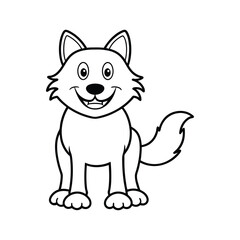 Cartoon smiling wolf vector line art