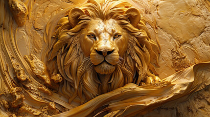 Bold 3D lion relief wallpaper capturing the king of the jungle in high detail