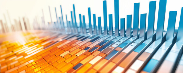 A dynamic bar chart with blue and orange bars showing stock gains and losses, with bars of varying heights on a white background for high contrast.