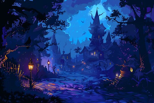 Mystical Village in a Dark Enchanted Forest