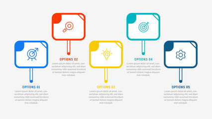 Five Step Infographic design element template for presentation. info graphic illustration. process diagram and presentations step,  banner, flow chart, 5 option template.