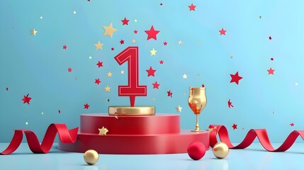 Celebratory Cake and Champagne on Podium with Confetti Decor