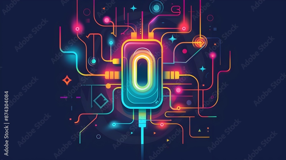 Poster plugged-in abstract design for technology connection and power