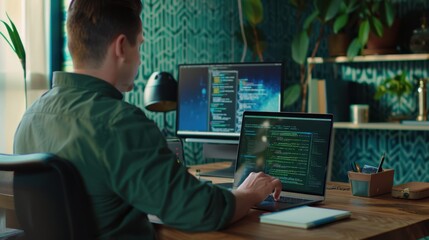 The developer coding at desk