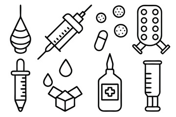 Vaccination Line Art Illustration Graphic Representation of Vaccine Injection
