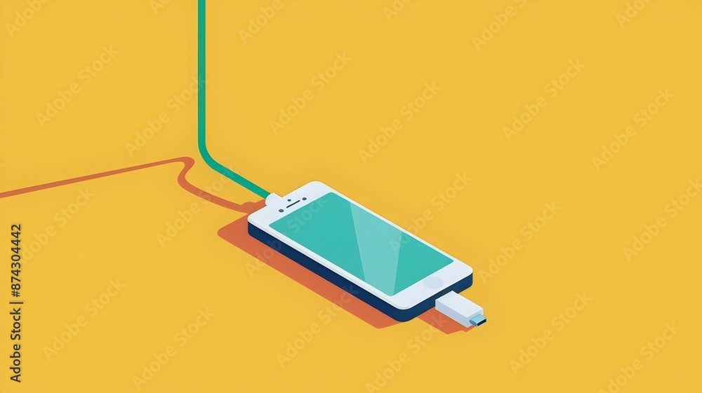Poster smartphone charging cable plugging into power source for mobile device
