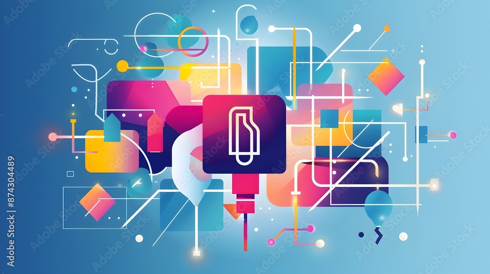 Poster geometric abstract of plugging in a modern digital connection