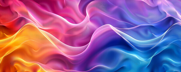 Obraz premium A mesmerizing rainbow gradient colored wavy abstract background, with fluid, flowing waves that blend from one vibrant hue to another, creating a captivating and dynamic atmosphere.