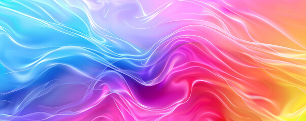 Fototapeta premium A mesmerizing rainbow gradient colored wavy abstract background, with fluid, flowing waves that blend from one vibrant hue to another, creating a captivating and energetic atmosphere.