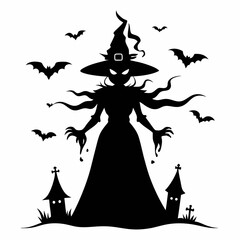 Halloween witch with a broom vector silhouette files