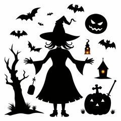 Halloween witch with a broom vector silhouette files
