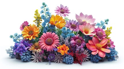 Obraz premium Colorful bouquet of various flowers isolated on white background.