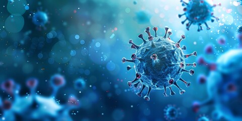 Blue virus floating in the air