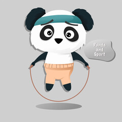 panda with skipping sport illustration