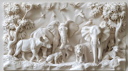 Obraz premium Elegant 3D relief design of wild animals for a unique wall decor