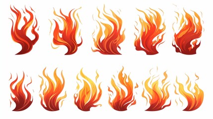 Illustrations of Various Flames in Red, Orange, and Yellow