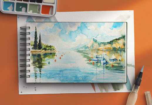 Artistic Watercolor Notebook Scene Creator Mockup