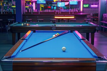Neon Lights and Pool Cue at the Bar