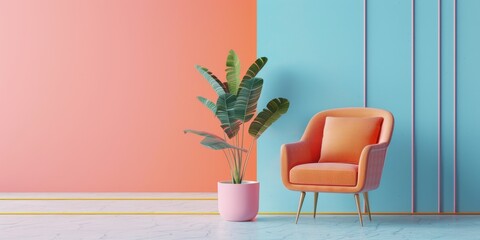 Modern Furniture Showcase Poster on Pastel Background with Copy Space