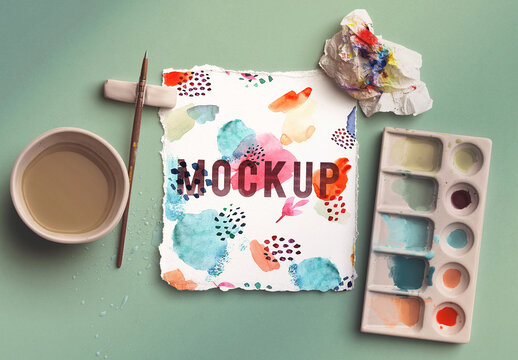 Handmade Paper Watercolor Mockup Scene 1