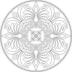 Vector black monochrome classic Greek round outline ornament. Circle of Ancient Greece and the Roman Empire. Byzantine painting of walls, floors and ceilings. Decoration of European palaces