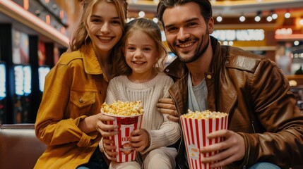 Obraz premium The family enjoying popcorn