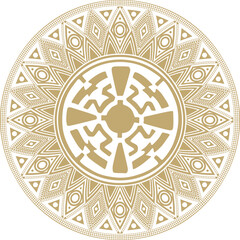 Native American vector round gold pattern. Geometric shapes in a circle. National ornament of the peoples of America, Maya, Aztecs, Inca