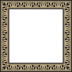 Vector square gold with black border, frame, Pompeii. Rectangle Neopolitan ornament. Art of Ancient Rome. Template for stained glas