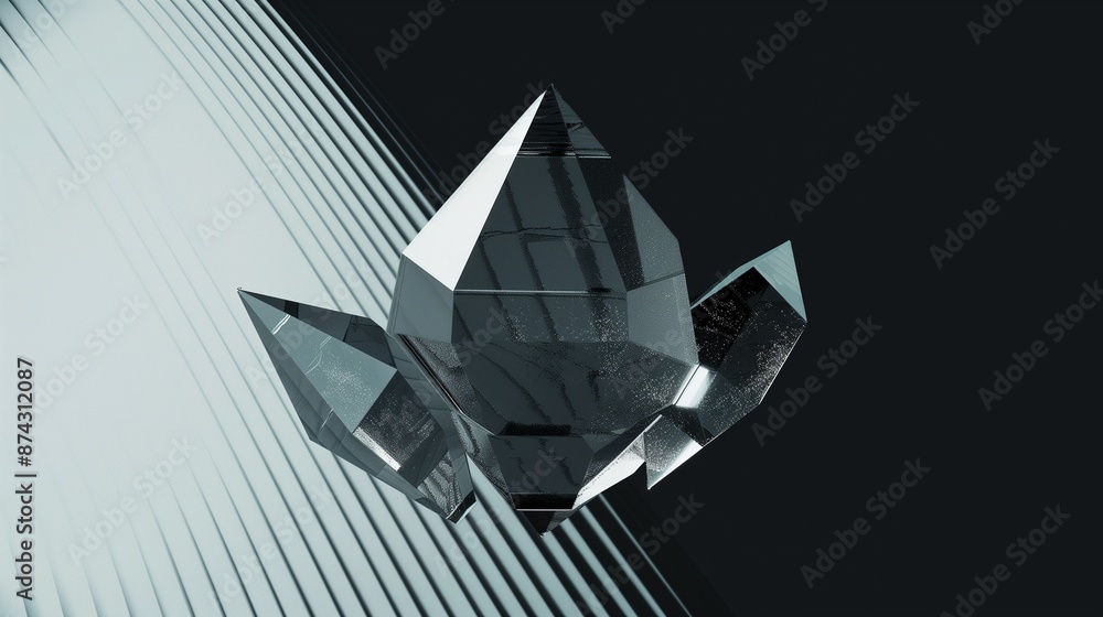 Poster abstract representation of the crystal programming language concept with crystal aesthetics on a bla