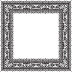 Obraz premium Vector square black monochrome border, frame, Pompeii. Rectangle Neopolitan ornament. Art of Ancient Rome. Template for stained glas