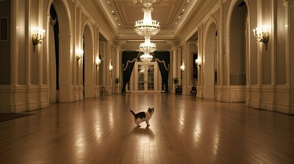 Fototapeta premium A Cat's Night Out In A Grand Hall