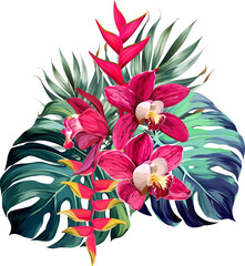 Bouquet of tropical flowers. Exotic, paradise flowers. Hawaiian bouquet
