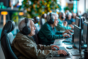 Seniors using computers on senior citizen day. Generative AI