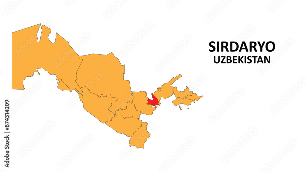 Wall mural sirdaryo map is highlighted on the uzbekistan map with detailed state and region outlines.