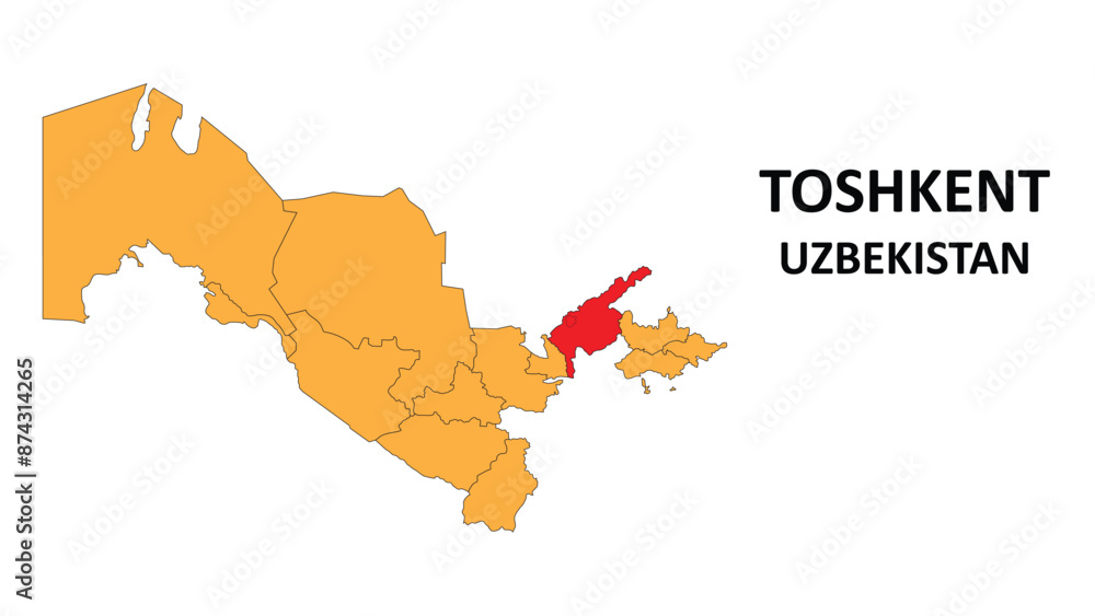 Sticker Toshkent Map is highlighted on the Uzbekistan map with detailed State and region outlines.