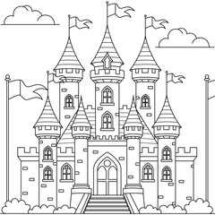 Obraz premium Cute castle outline coloring page for kids