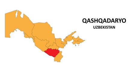 Obraz premium Qashqadaryo Map is highlighted on the Uzbekistan map with detailed State and region outlines.