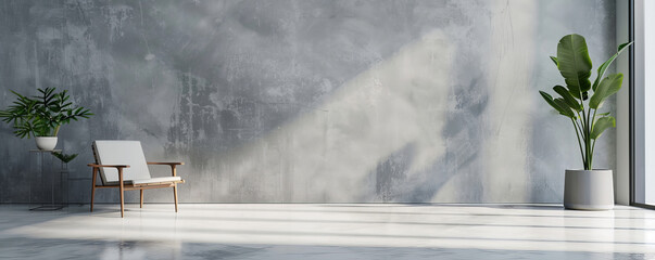 A minimalist scene of an empty wall in soft stone gray, with a matte finish and natural light, creating a neutral and elegant backdrop.