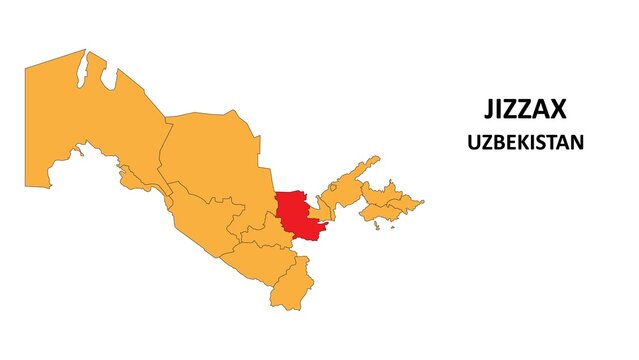 jizzax Map is highlighted on the Uzbekistan map with detailed State and region outlines.