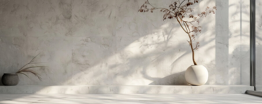 A minimalist scene of an empty wall in soft stone gray, with a matte finish and natural light, creating a neutral and elegant backdrop.