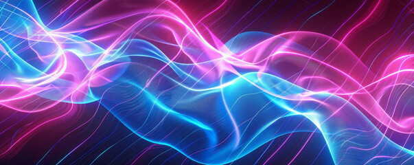 Obraz premium A neon background with a digital wave pattern in electric blue and pink, creating a futuristic and dynamic visual.