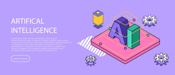 Artificial intelligence technology isometric illustration. Vector design for landing page, web, website, mobile apps, poster, flyer