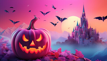 Halloween pink color image, dark world of horror pink pumpkin. Wallpaper.