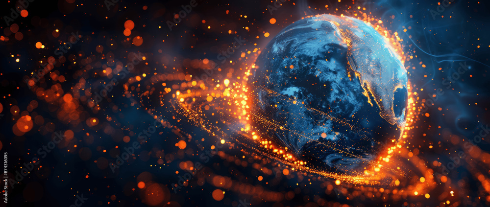 Poster ai powered global network connectivity earth in space telecom cyber technology digital world map