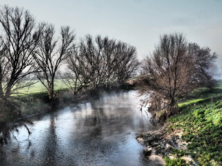 Jarama River in Madrid on a foggy day